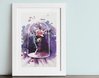 THE ROSE poster - Inspired by the BEAUTY & the Beast disney movie. Watercolor Giclée Print.