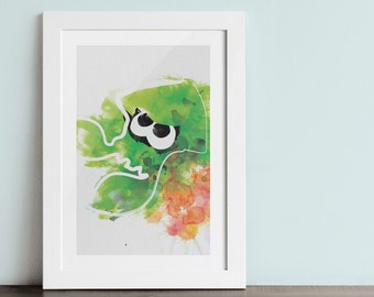 SQUID poster - Inspired by Splatoon. Watercolor giclée print.