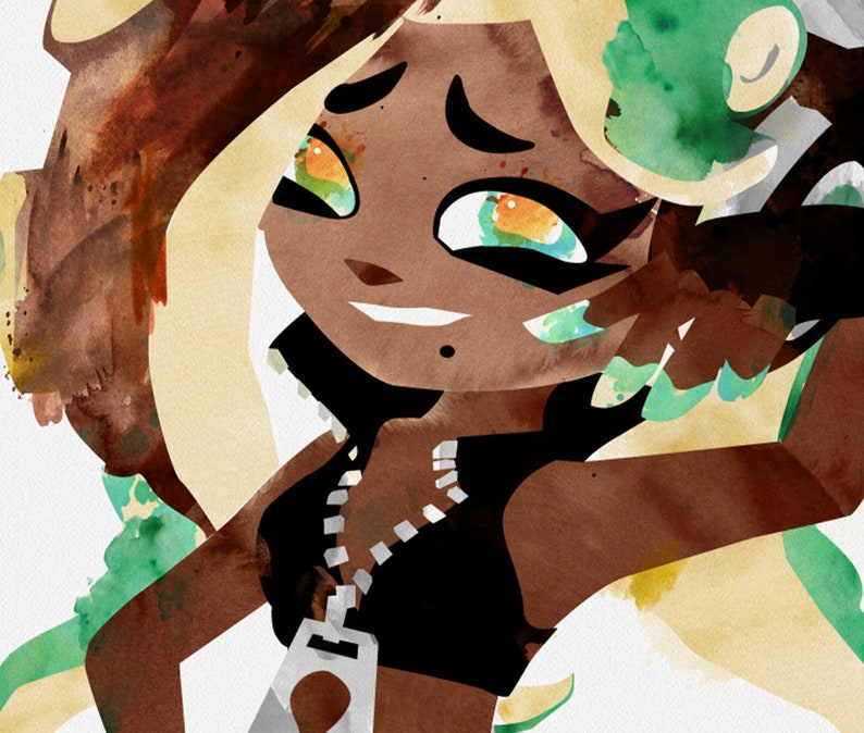 MARINA poster Inspired by Splatoon 2. Watercolor giclèe print image 2