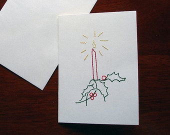 Tarjeta de la vela de Navidad - tarjeta bordada - tarjeta de Navidad