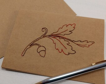 Hojas de Otoño y Tarjeta de bellota - Tarjeta de Colores de Otoño - Tarjeta de Bordado Variegated