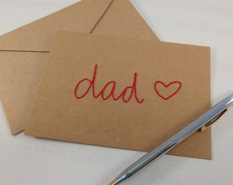 Tarjeta de papá bordada (Kraft) - Tarjeta del Día del Padre Bordado - Dad Heart