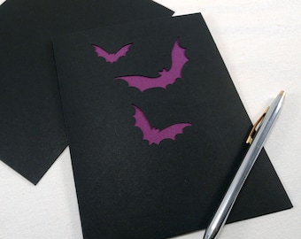 Flying Bats Card - Halloween Die Cut Card - Murciélagos Púrpuras