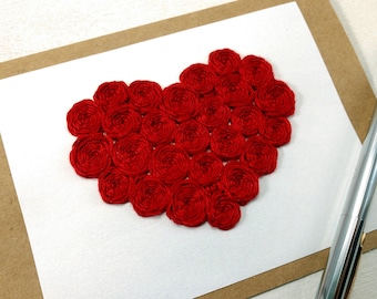 Rose Heart Card - Embroidered Roses - Dimensional Valentine