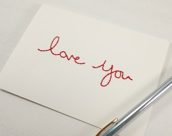 Tarjeta Love you (Marfil) - Valentine bordado