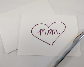 Tarjeta del corazón bordada de mamá (marfil) - Tarjeta del día de la madre bordada - Tarjeta del corazón de la mamá
