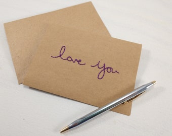 Tarjeta de amor (Kraft) - San Valentín bordada