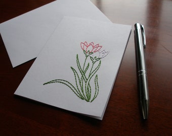 Flores de primavera bordadas - tarjeta de flores de primavera - tarjeta de flores bordadas