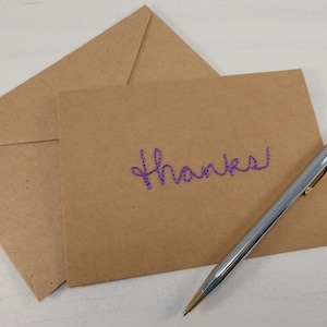 Thanks (Kraft) - Embroidered Thank you - Simple Thank You Card