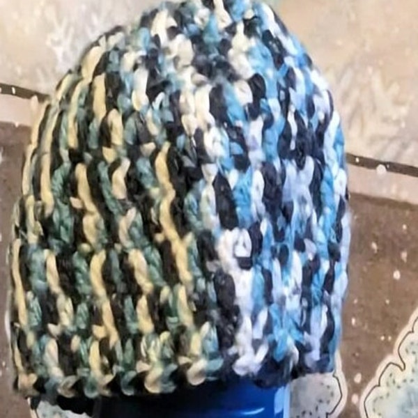 Unique Blue Mix Crochet Hat: One-of-a-Kind Head Accessory