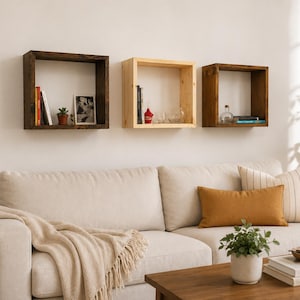 Handmade Square Wall Book Shelf,Floating Bookshelf Wall Storage image 1
