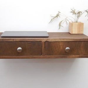 Floating Desk, Wall Mounted Desk with 2 drawers, Hanging Shelf with Storage - Walnut