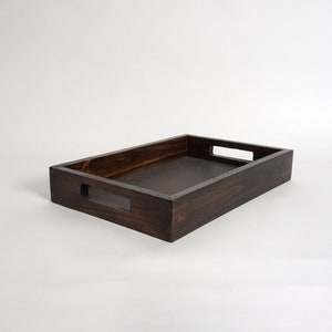 Serving Tray , Ottoman Tray , Rustic Tray , Wooden Serving Tray , Serving Tray with Handles , Serving Platter- Dark Walnut