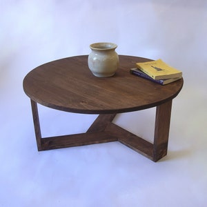 Low Round Top Circular Coffee Table with Acute Triangle Legs - Walnut