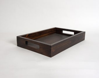 Reclaimed Wood Serving Tray: Rustic Ottoman Tray, Dark Walnut