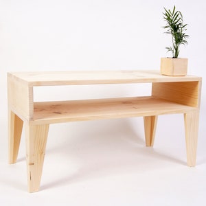 Modern Coffee Table with Angle Legs, Coffee Table with extra Shelf, Low Simple Table Raw image 1