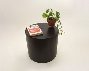 Round Drum Cylinder Side Table. Modern Round End Table- Black