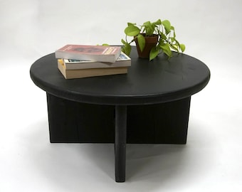 Low Round Coffee Table, Cross Base - Black