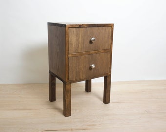 Reclaimed Wood Nightstand: Square Walnut Side Table with Drawers