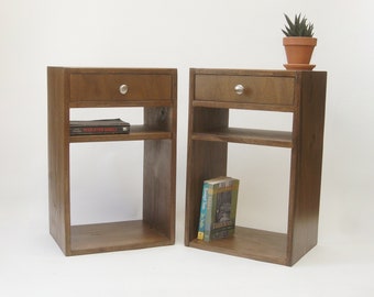 Pair of nightstands, Set of 2 Side Tables, Modern End Tables with 2 Shelves, Tables with 2 drawers - Walnut