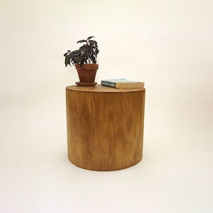 Round Side Table Modern Drum Cylinder End Table- Golden Oak