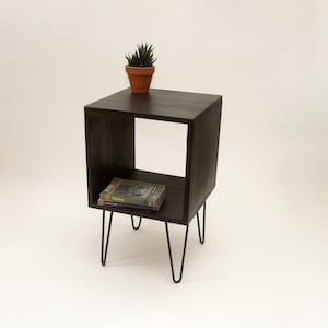 Simple Nightstand, Side table with Hairpin metal legs, Reclaimed Pine Wood Black image 1