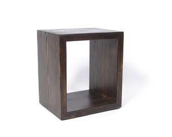 Solid Wood Stool, Reclaimed Wood Seating, Pedestal Table, Rustic Wood Nightstand - Dark Walnut