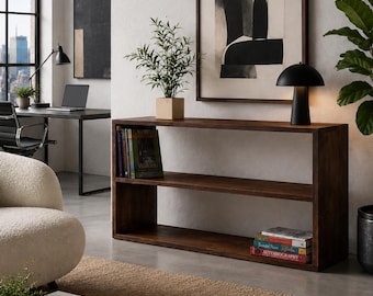 Solid Wood Bookcase | Pine Open Bookshelf | Dark Walnut Minimalist Storage Shelf