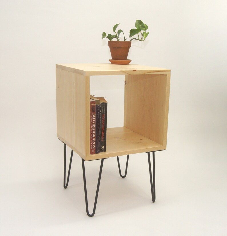 Simple Nightstand, Side table with Hairpin metal legs, Reclaimed Pine Wood Black image 8