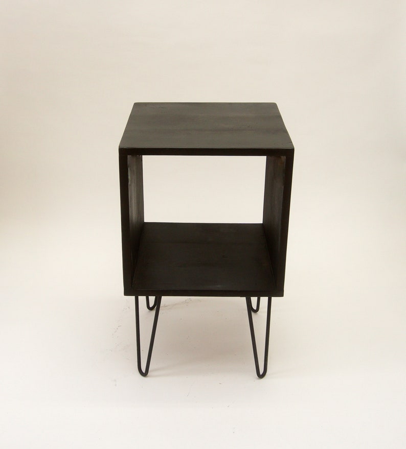 Simple Nightstand, Side table with Hairpin metal legs, Reclaimed Pine Wood Black image 10