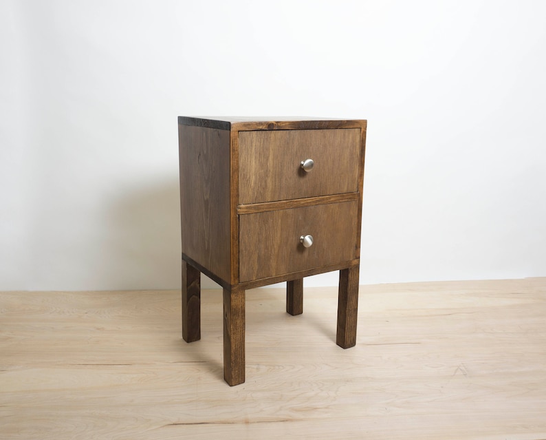 Square Wood Nightstand Simple Side Table Bedside Reclaimed End Storage With Drawers Walnut