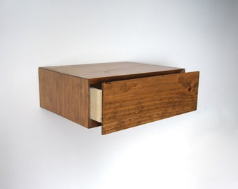 Floating Nightstand with drawer Hanging End Table Wall Shelf Hidden Drawer Shelf - Brown