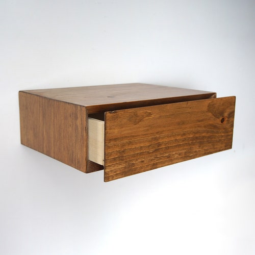 Floating Nightstand With Drawer Hidden Drawer Shelf Brown Etsy