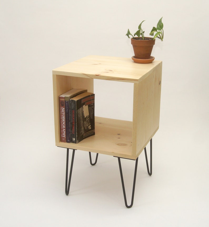 Simple Nightstand, Side table with Hairpin metal legs, Reclaimed Pine Wood Black image 5
