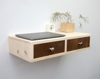 Floating Wall Mounted Desk with 2 drawers, Hanging Shelf with Storage