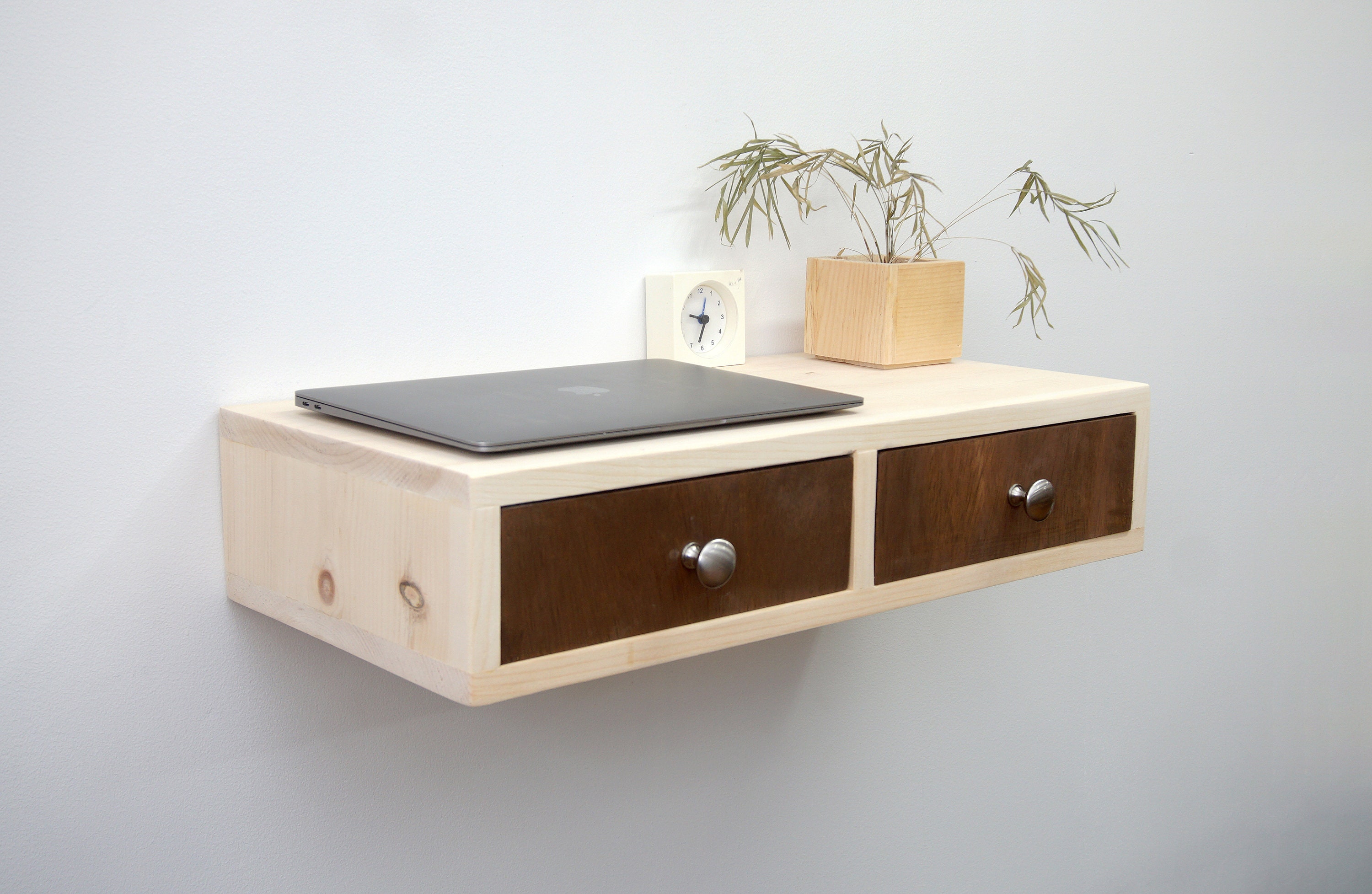 Floating Wall Mounted Desk With 2 Drawers, Hanging Shelf With Storage 