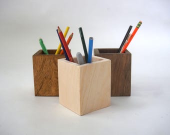 Wood Pencil and Pen Holder Makeup and Accessories Organizer - Raw