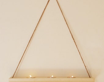 Hanging Shelf Votive Candleholer made with Reclaimed Wood and Rope- Raw