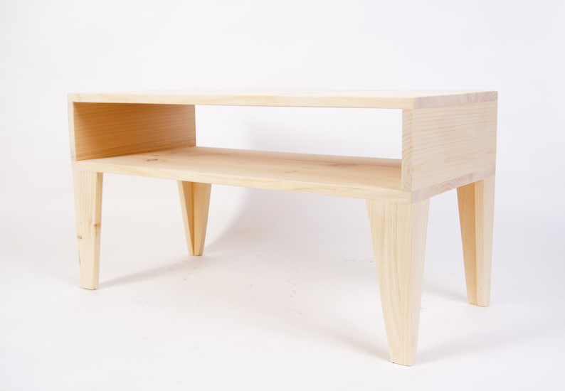 Raw Modern Coffee Table with Angle Legs Low Simple Table Coffee Table with extra Shelf