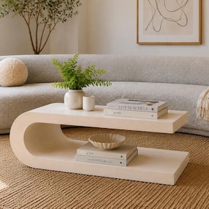 Curved Coffee Table | Crescent Coffee Table | Handmade Solid Wood Coffee Table | Organic Modern Living Room Furniture | Whitewash Wood Table