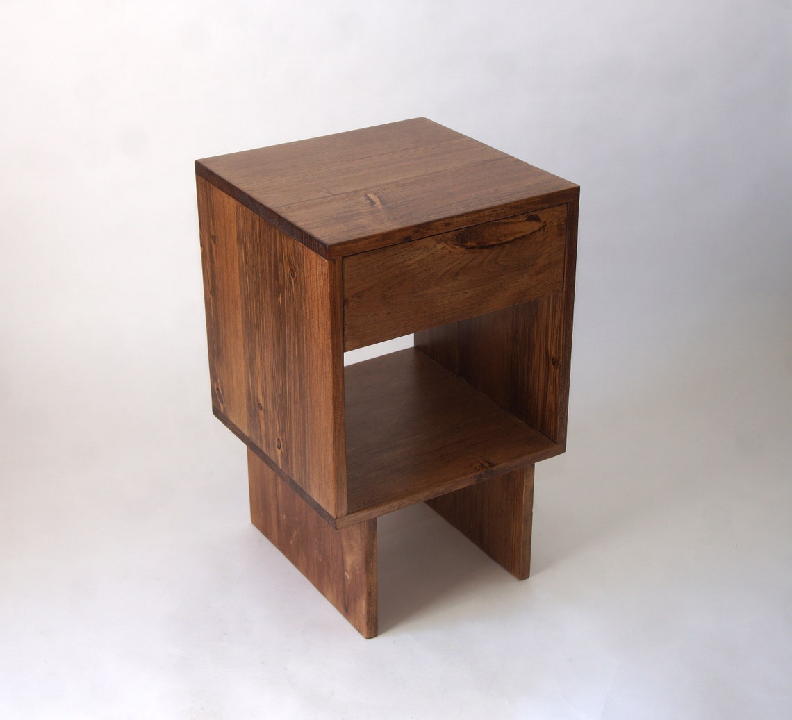 Reclaimed Pine Wood Nightstand Minimal Design End Table Etsy