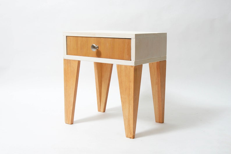 Short Wood Nightstand With Drawer Antique White Top Maple Image 0