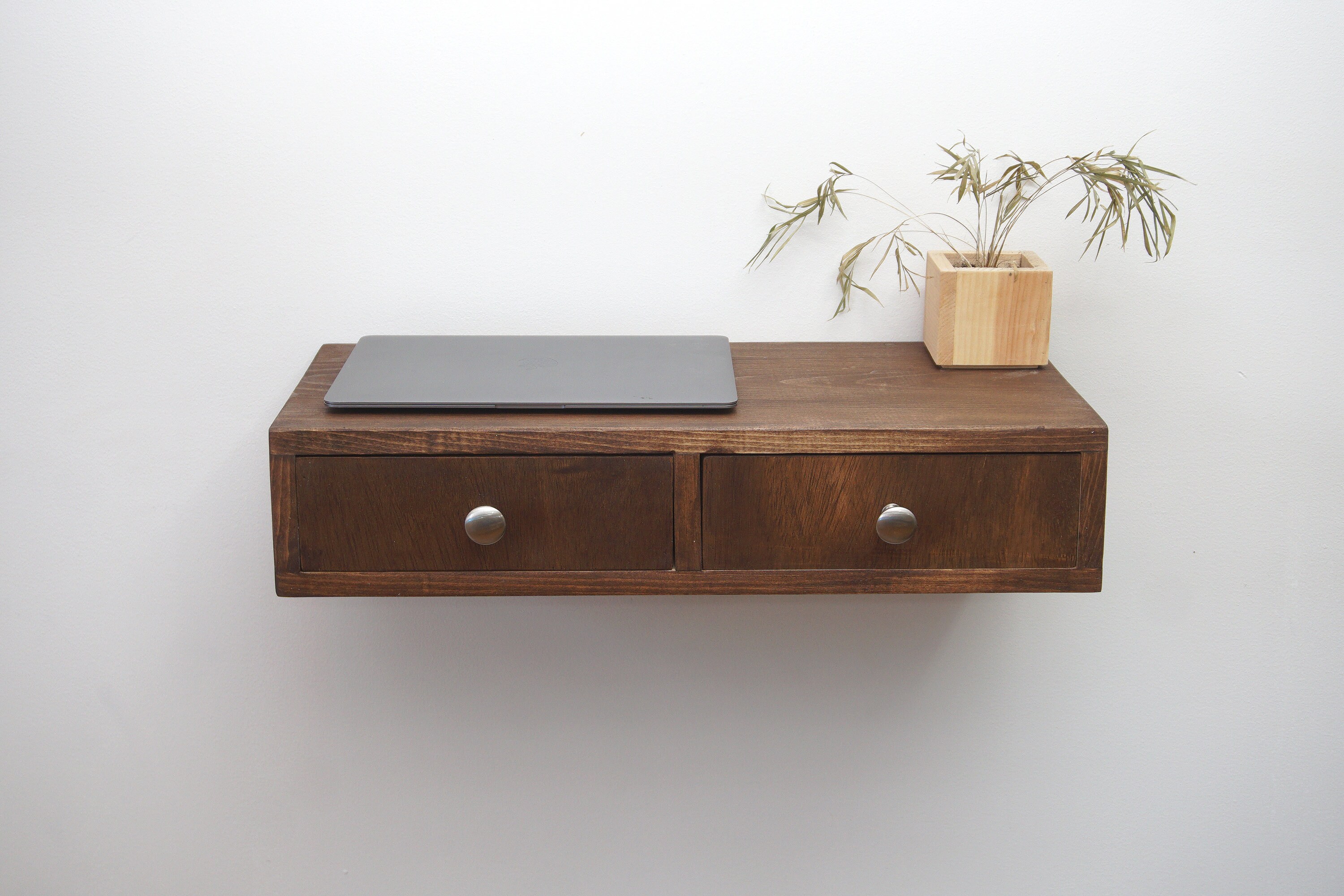 Floating Desk Wall Mounted Desk with 2 drawers Hanging Shelf with Storage Walnut Etsy