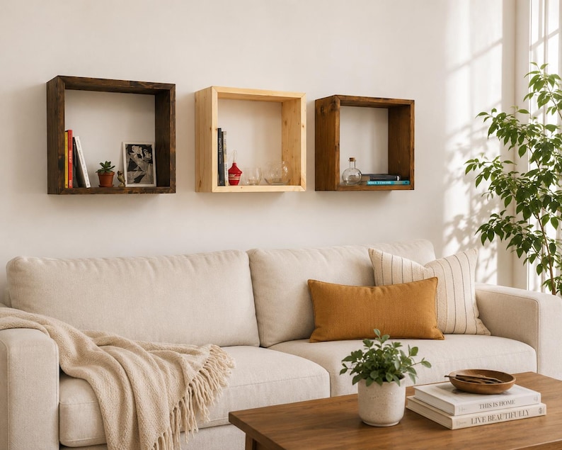 Handmade Square Wall Book Shelf,Floating Bookshelf Wall Storage image 1