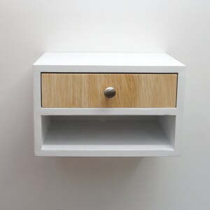 Floating nightstand with 2 drawers, Hanging wall mounted nightstand with 2 shelves White image 4