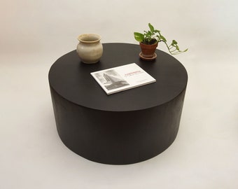 Low Circular Round Drum Coffee Table. Modern Round Low Coffee Table, Extra seating- Black