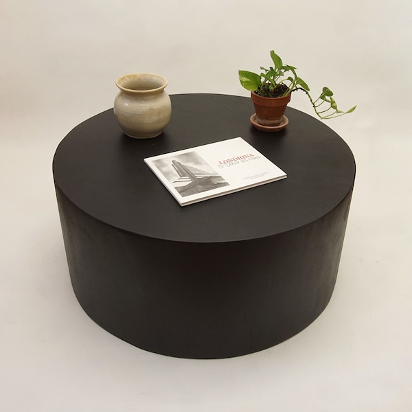 Low Circular Round Drum Coffee Table. Modern Round Low Coffee Table, Extra seating- Black