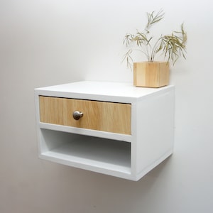 Floating nightstand with 2 drawers, Hanging wall mounted nightstand with 2 shelves White image 1