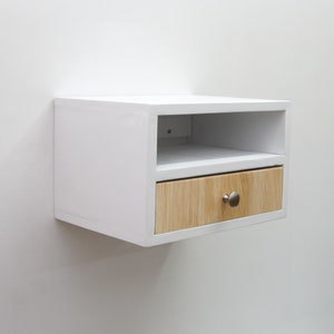 Floating nightstand with 2 drawers, Hanging wall mounted nightstand with 2 shelves White image 5