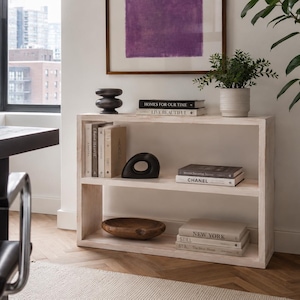 Whitewash Solid Pine Bookcase | Reclaimed Wood Open Shelf Storage Unit